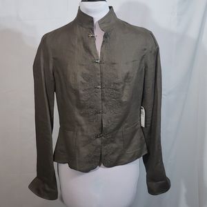NWT Tahari Sparrow Brown Linen Jacket Size Medium